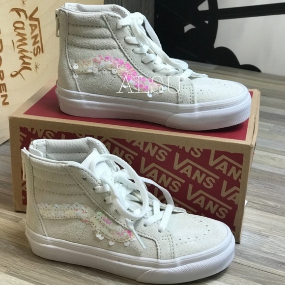 Vans Other - NWT VANS SK8-HI Zip Sequins White Kid’s AUTHENTIC